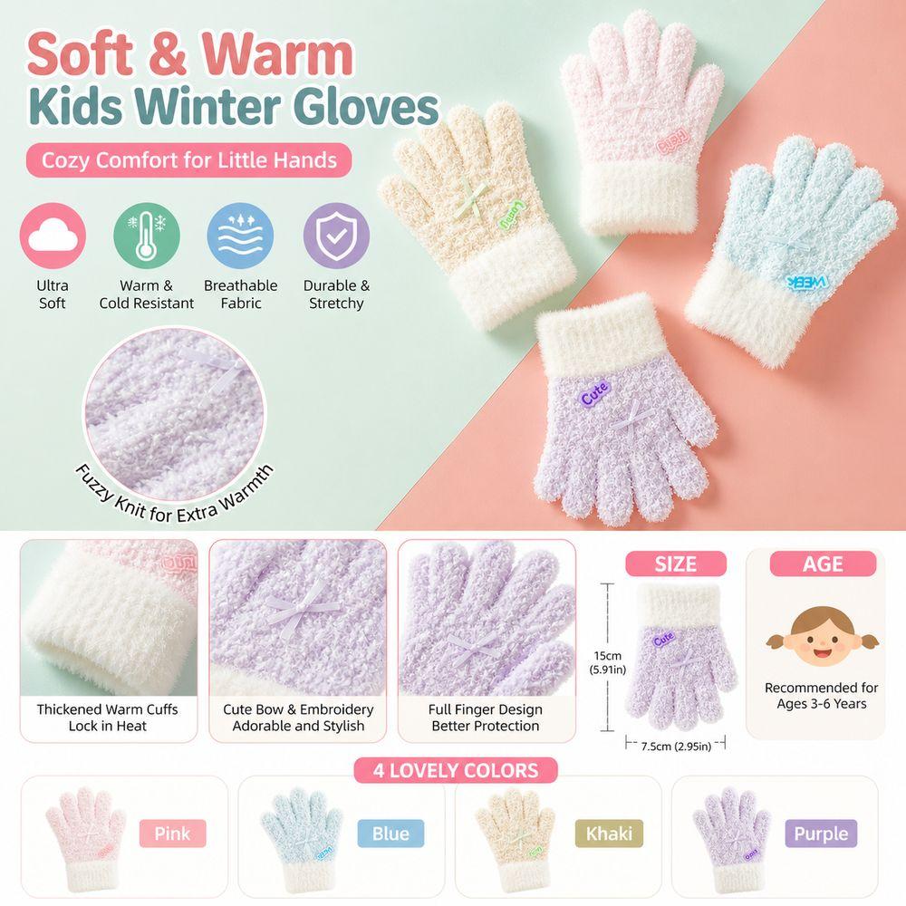 Warm Cuffs Children's Knit Gloves Soft Full Finger Mittens Kids Winter Gloves Winter Daily Wear