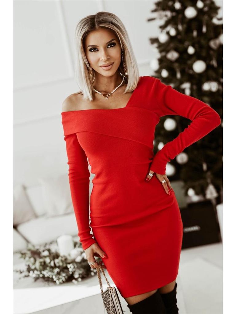 2024 Autumn/Winter European and American Women's Solid Color V-neck Dress