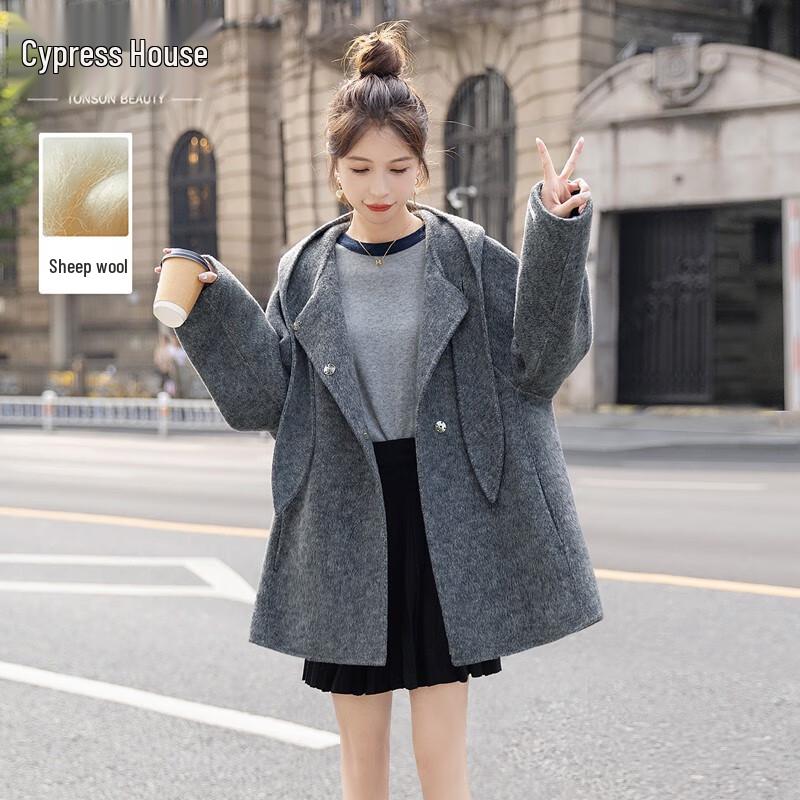 

Women s Hooded Merino Wool Blend Double-Sided Coat M