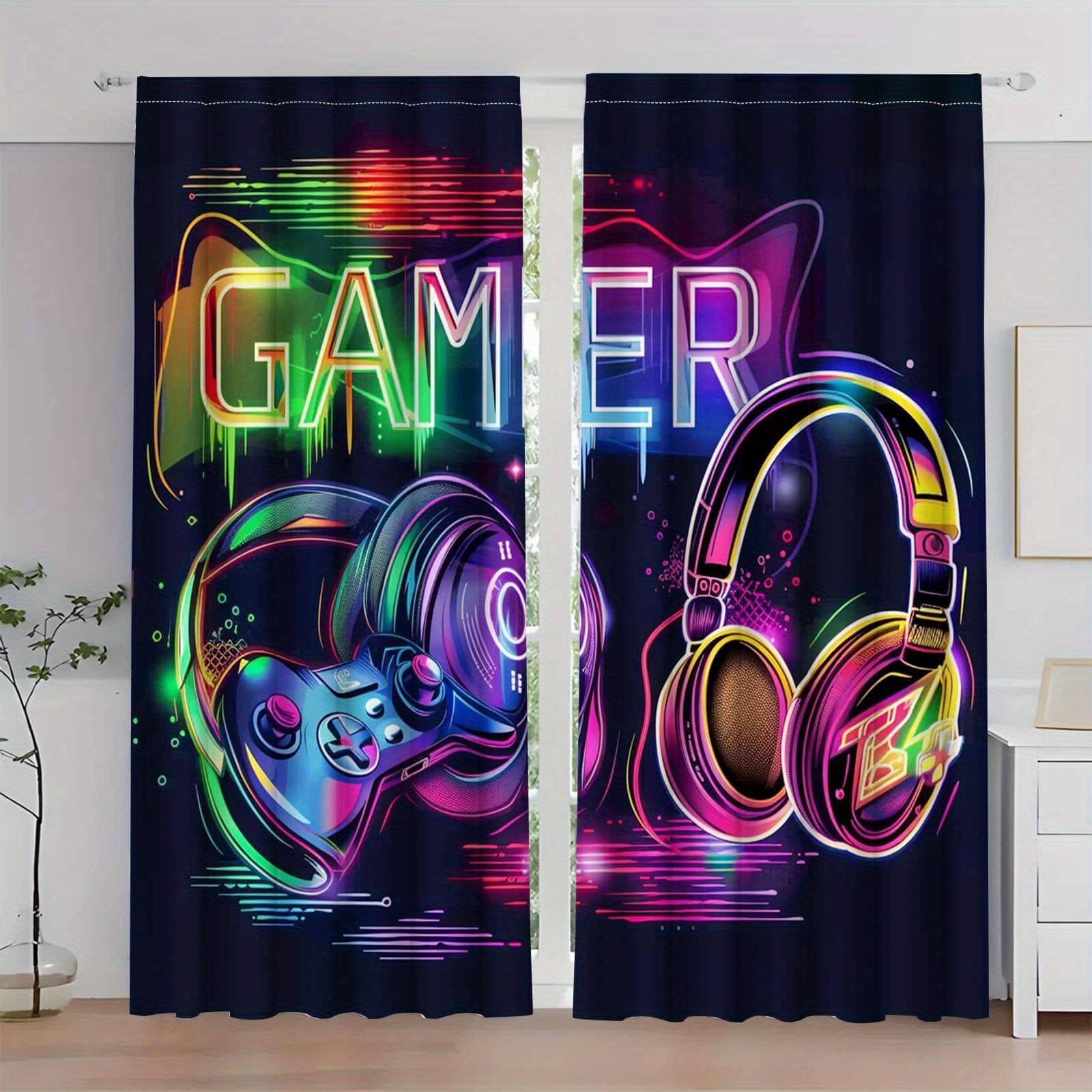 

Gamer Blackout Curtains 2Pcs Vibrant Gamer-Themed Blackout Curtains | Polyester, Semi-Transparent, Machine Washable - Modern 53x116cm 2pc&Without mount