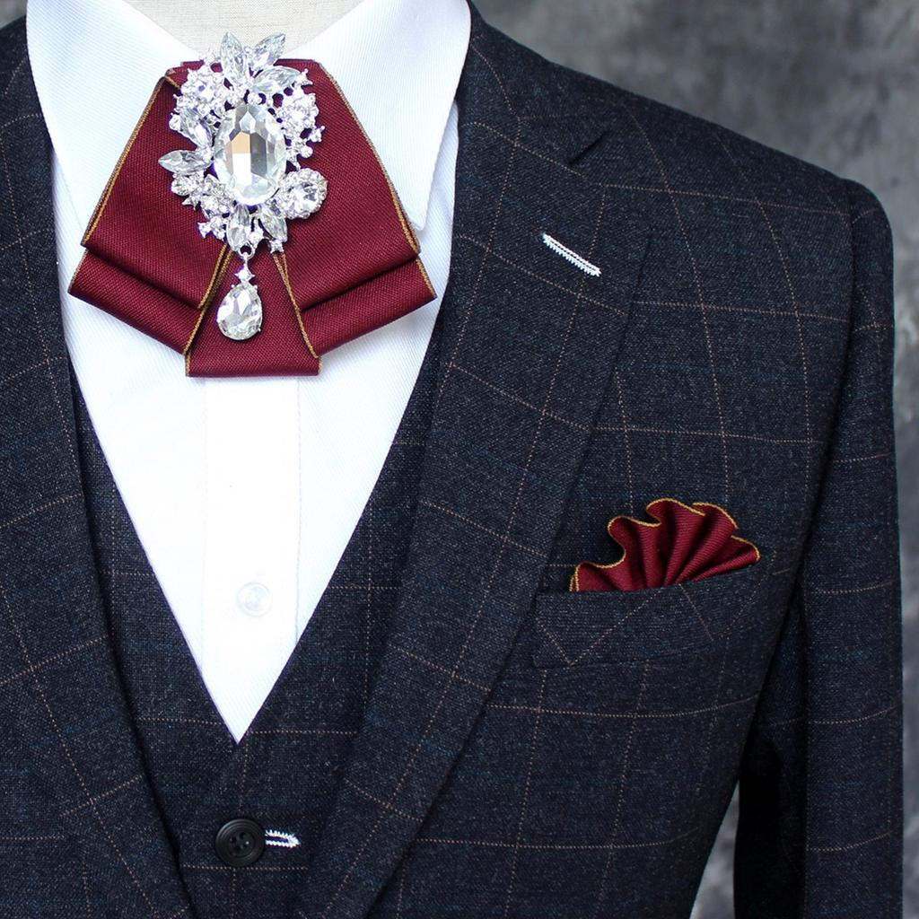 Womens Pre-tied Bowknot Beads Bow Tie Elegant Ribbon Brooch for Shirt Collar Clothes Pre-Tied Neck Tie