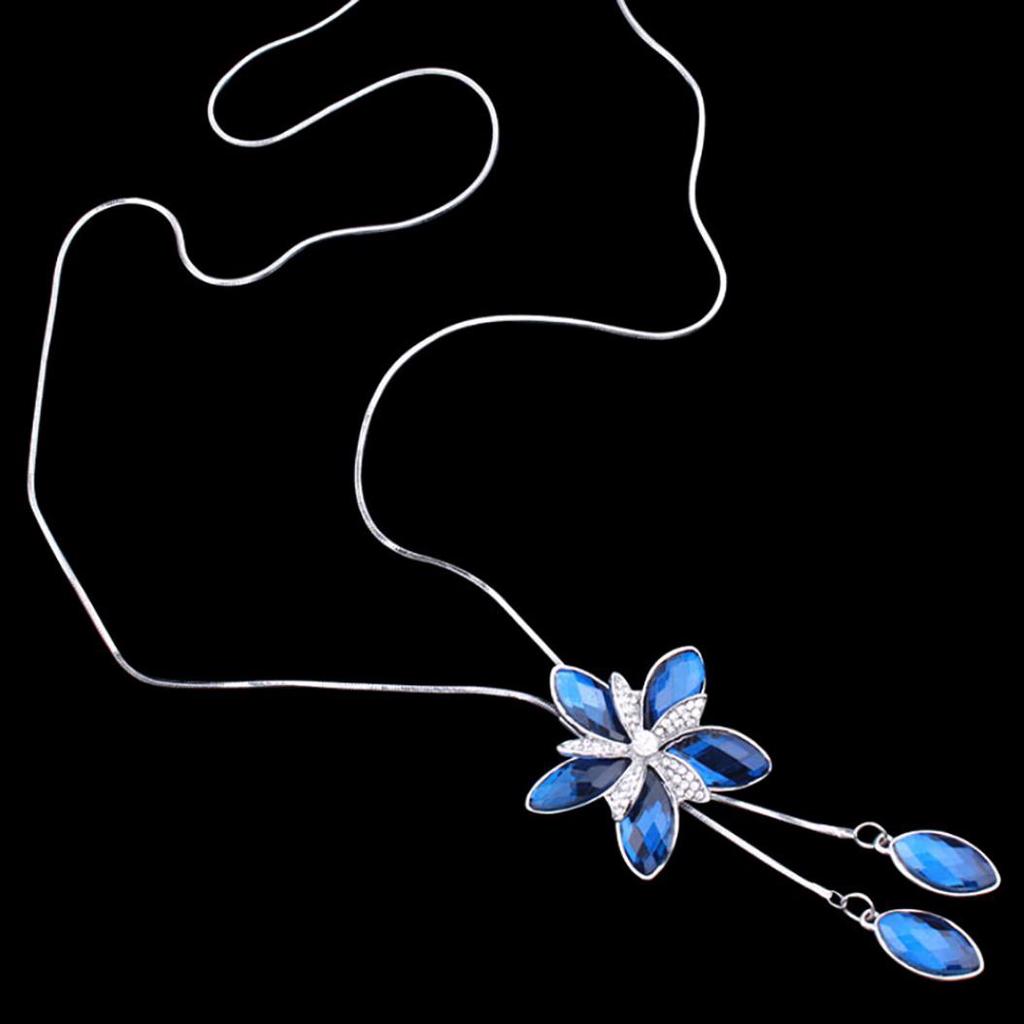 Elegant Windmill Flower Rhinestone Tassels Pendant Sweater Chain Women Necklace