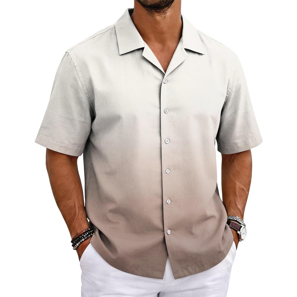 Men's Summer Basic Cuban Collar Shirt Short Sleeve Button Down Casual Lightweight Breathable Fabric Shirt for Everyday Wear