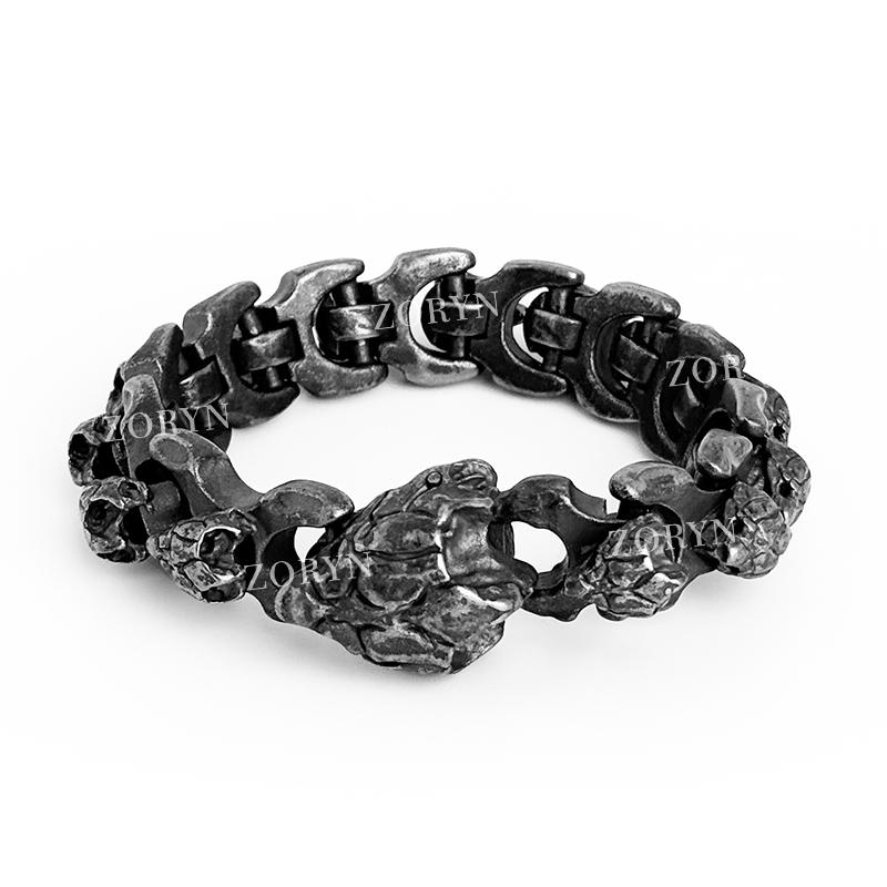 Mens Stainless Steel Cuban Link Bracelet Heavy Duty Black Oxidized Retro Gothic Punk Biker Style Jewelry Adjustable for Men