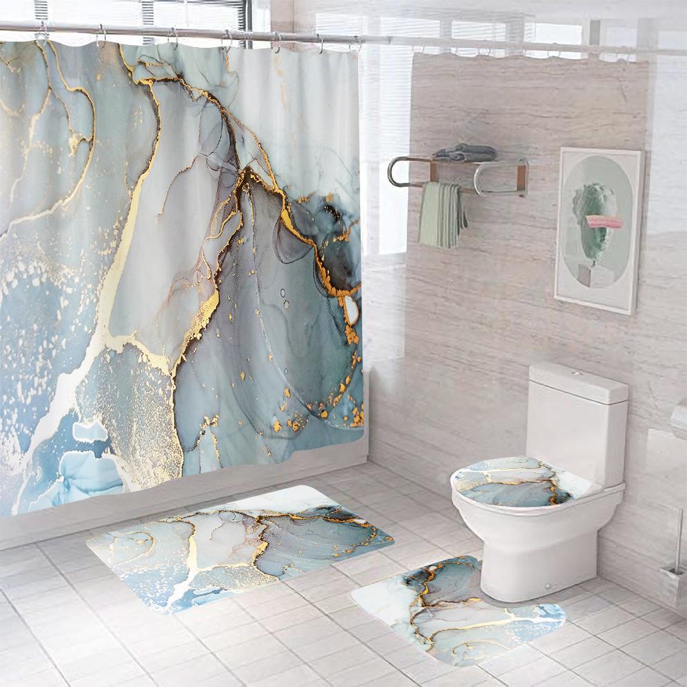 Bathroom Shower Curtain Four-piece Digital Printing Marble Waterproof Shower Curtain Toilet Partition Curtain Bath Mat