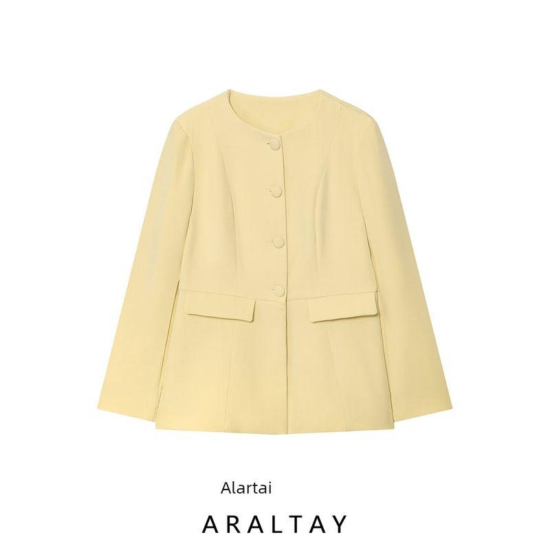 Araltay New Arrival Women's Clothing Fashion Style Fashion Casual Minimalist Long Sleeve round Neck All-Matching Breasted Silm Outwear