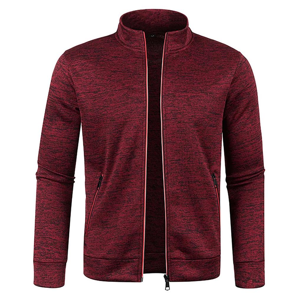 2025 High Quality Autumn Winter Men's Zipper Knitted  Long Sleeved Jacket Thin Velvet stand collar Top Casual Fashion Coat