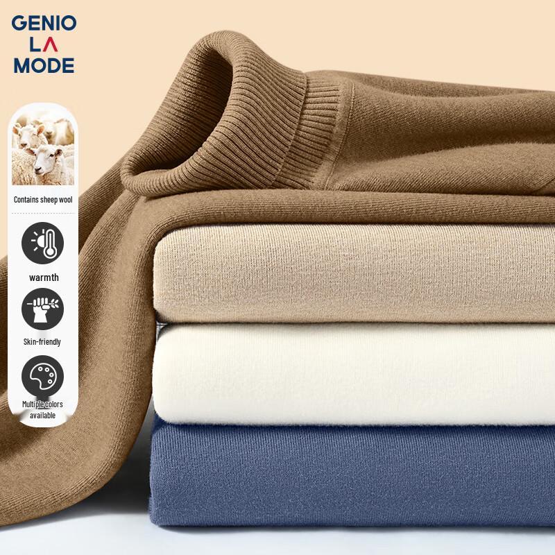 GENIOLAMODE Men's Winter Fleece-Lined Turtleneck Knit Sweater