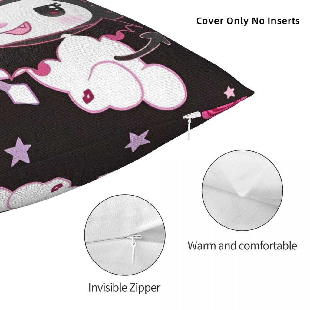 Black Kuromi Bat Skull Cartoon Square Pillow Cases Cushion Covers Funny Zippered Decor Pillowcase for Home 45x45cm