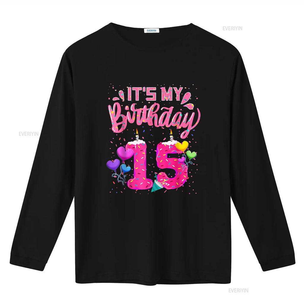 It s My 15th Birthday Doughnut Happy 15 Years Old Girl Kids T Shirt vintage Washed Stylish Casual graphic Versatile Soft