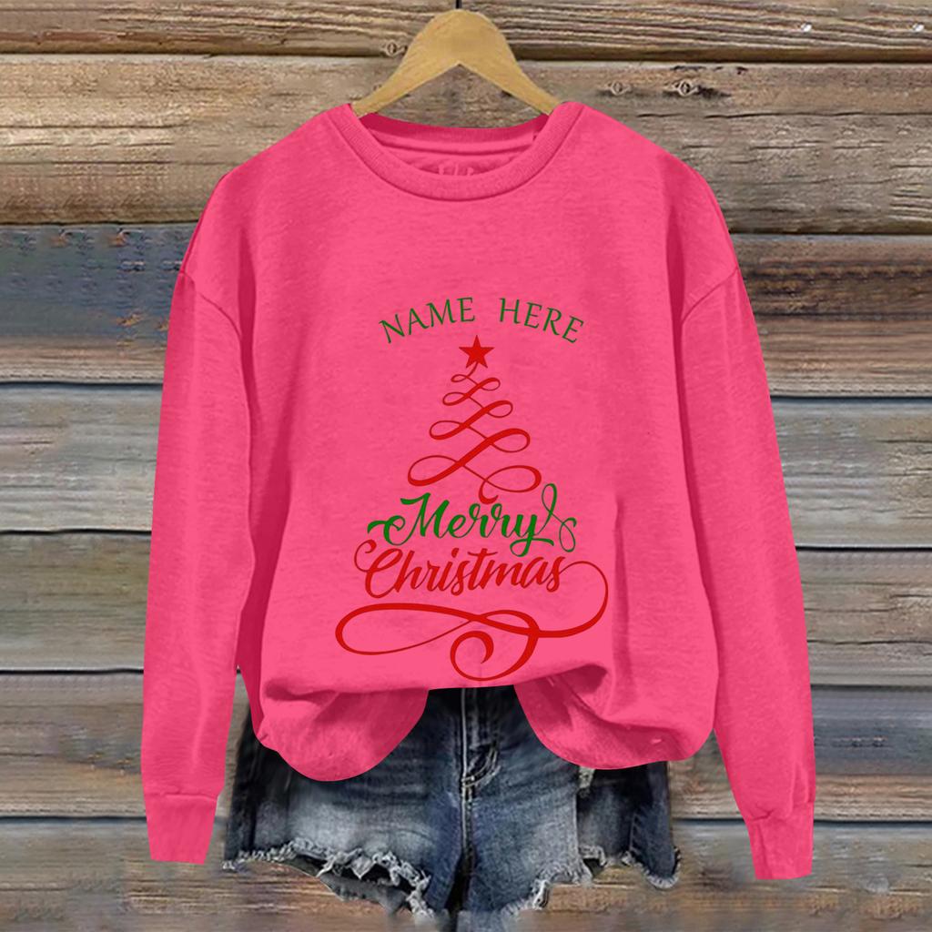 Ladies' Christmas Printed Casual Long Sleeved Round Neck Sports Hoodie Top