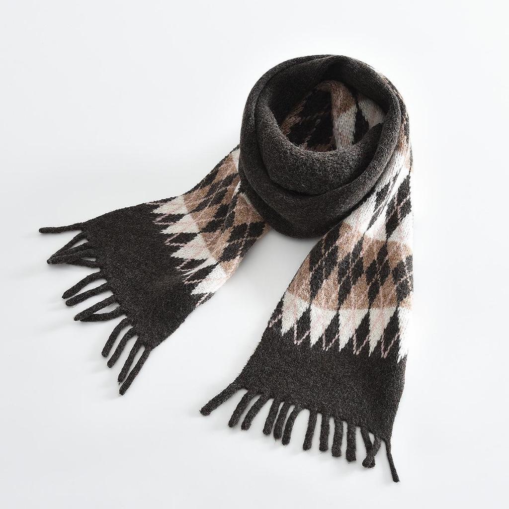 Kids' Diamond Knit Scarf - Parent-Child Style, Warm & Windproof for Autumn/Winter Korean Style.