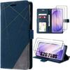 Case for Samsung Galaxy S26 Plus, Shockproof Protection Leather Effect - Navy Blue - 2 Tempered Glasses