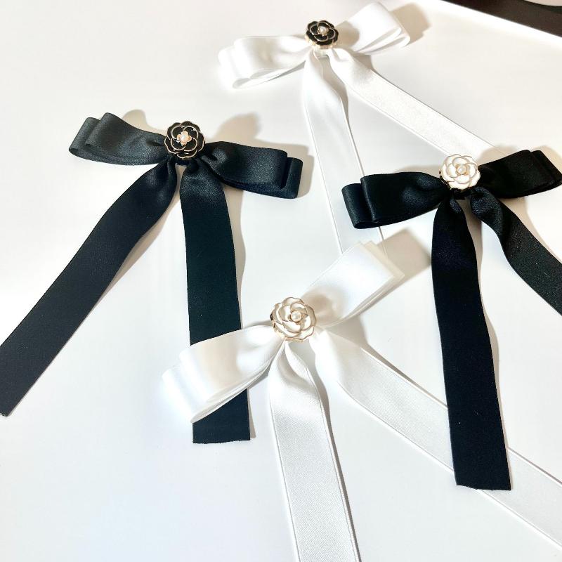 Temperament Schwarz Weiß Kamelie Schleife Brosche Trauer Korsage Anstecknadel Schleife Krawattenbrosche Hemdkragen Accessoires Für Frau