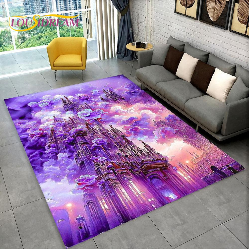 3D Beautiful Dream Magic Castle Scenic Area Rug,Carpet Rug for Living Room Bedroom Sofa Doormat Kitchen Decor Non-slip Floor Mat