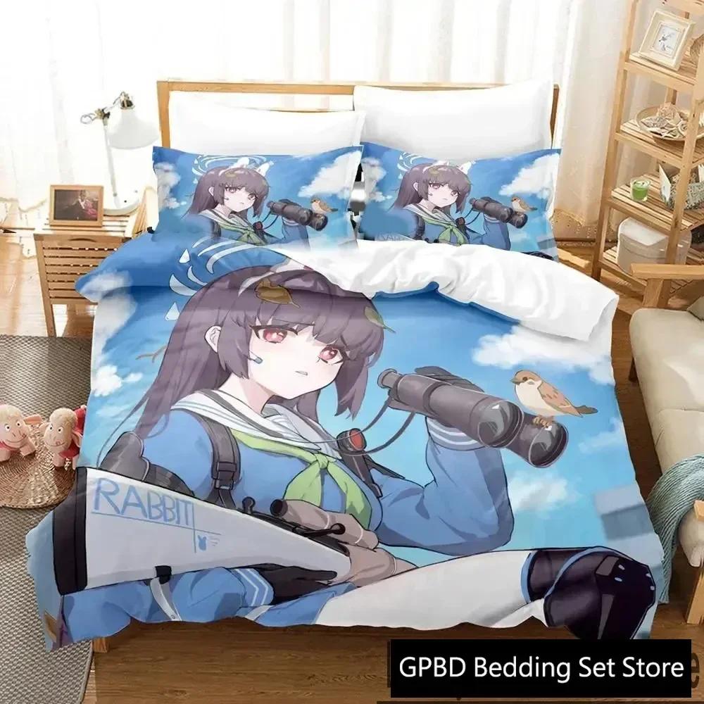 3D Print Anime Game Blue Archive Comfortable Duvet Quilt Cover Pillowcase Bedding Set Children Bedroom Decoration Home Textile
