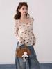 Trendy Pure Desire Slim-Fit U-Neck Printed Puppy Long-Sleeve T-Shirt for Women