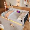 Sofa Bed 90x200 Cm, LED Lighting, USB/Type-C Ports, Upholstered Bed, Button-tufted Headboard, Slatted Frame, Daybed, Beige