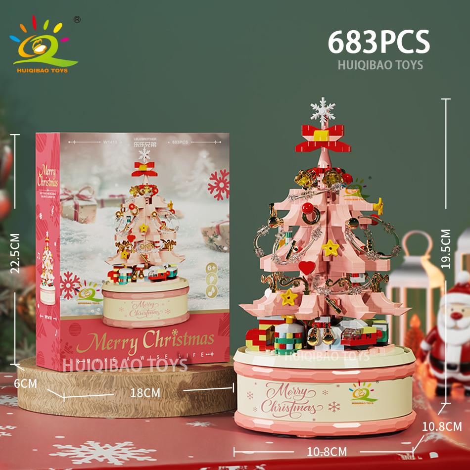 Non-Toxic Children Christmas Tree Santa Claus Mini Music Box Model Micro Bricks Building Block Diy Bricks Toys For Adult Gift