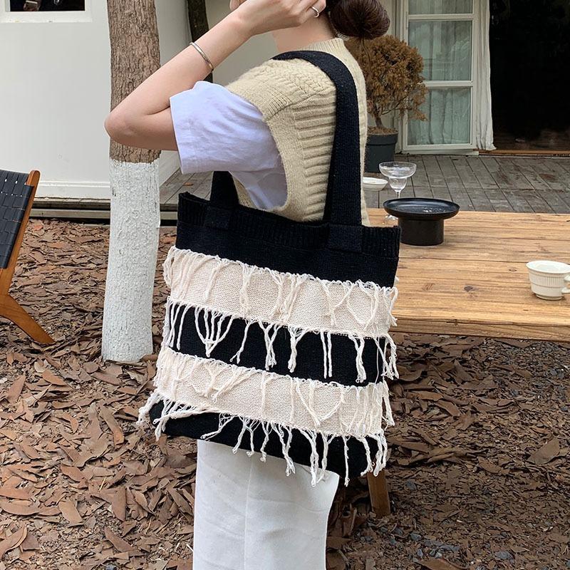 Vintage Knit Bag Braided Bag Fringe Fashion Girls Superior Sense Shoulder Bag Handbag Shopping Bag