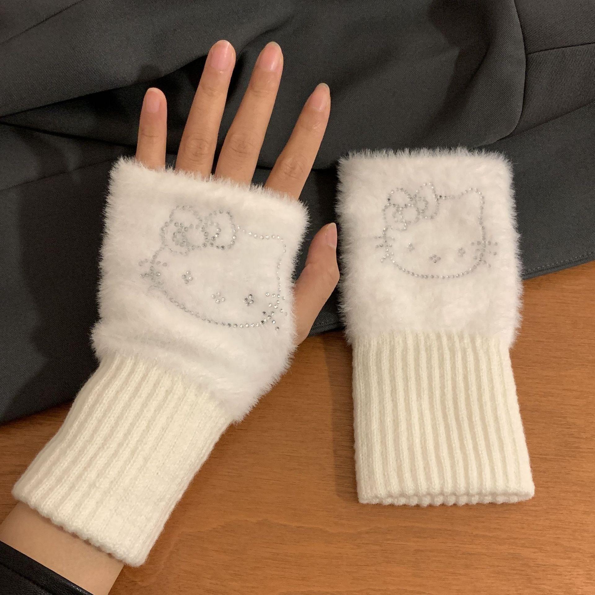 

Women s Plush Half-finger Gloves, Thickened And Warm, Perfect For Cycling. One Size білий
