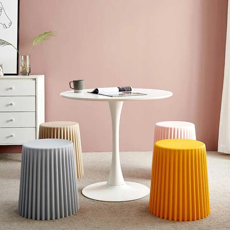 Creative Nordic Plastic Stool Thickened Round Stools for Living Room Fashionable Beautiful Corrugated Bucket Cut Surface Stool