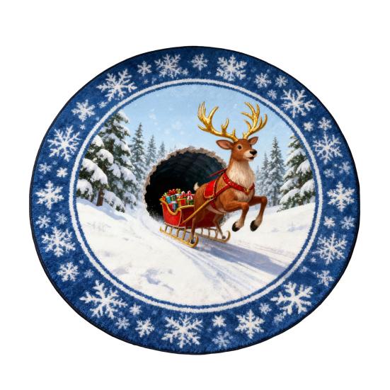 Christmas Santa Gnome Quilted Round Mat Festive Area Rug Non-Slip Backing Door Mat Living Room Bathroom Kitchen Absorbent Mat