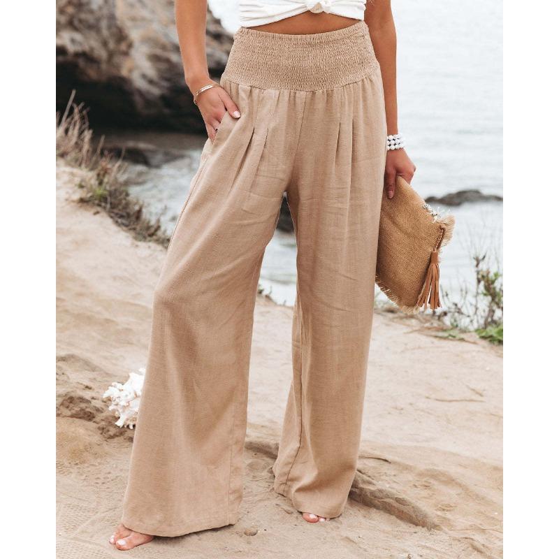 VEZFAA Women's Fashion Casual Solid Color Print High Waist Trousers Pants & Capris