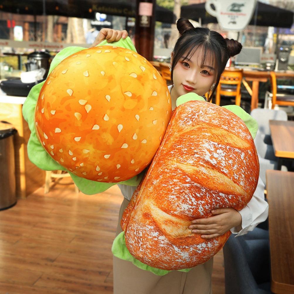 Simulation Bread Burger Shape Pillow Cute Food Plush Pillow Soft Lumbar Back Cushion Stuffed Food
