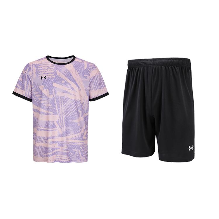 

Under Armour Sports Casual Crew Neck Short Sleeve T-Shirt Solid Color Versatile Five-Point Pants Two-Piece Fitness Set 25500516-647+25500218-001