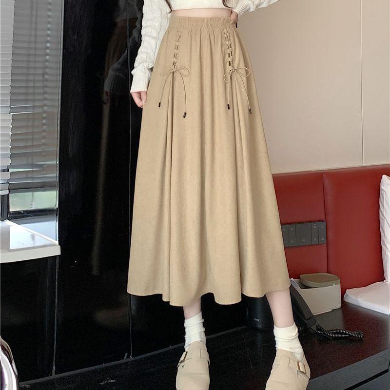 

2025 New Plus-Size Chenille A-Line High-Waisted Midi Skirt in Coffee S (Recommended for 85-95 kg)