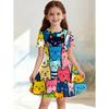 Vestiti per Bambina Stampa Grafica Gatto Cartone Animato Vestito Principessa per Bambine Vestito Estivo Casual per Bambine Outfit Scollo a O Regalo di Compleanno Vestiti