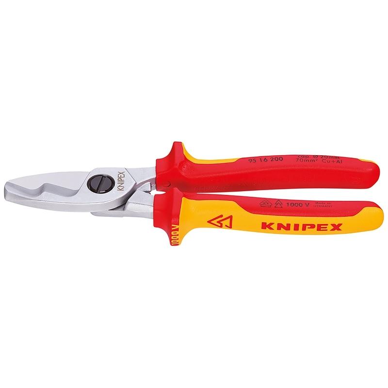 

Кабельный резак Knipex Kn-9516200 Vde с двойными режущими кромками 20 мм 70 мм2 Длина 200 мм хром