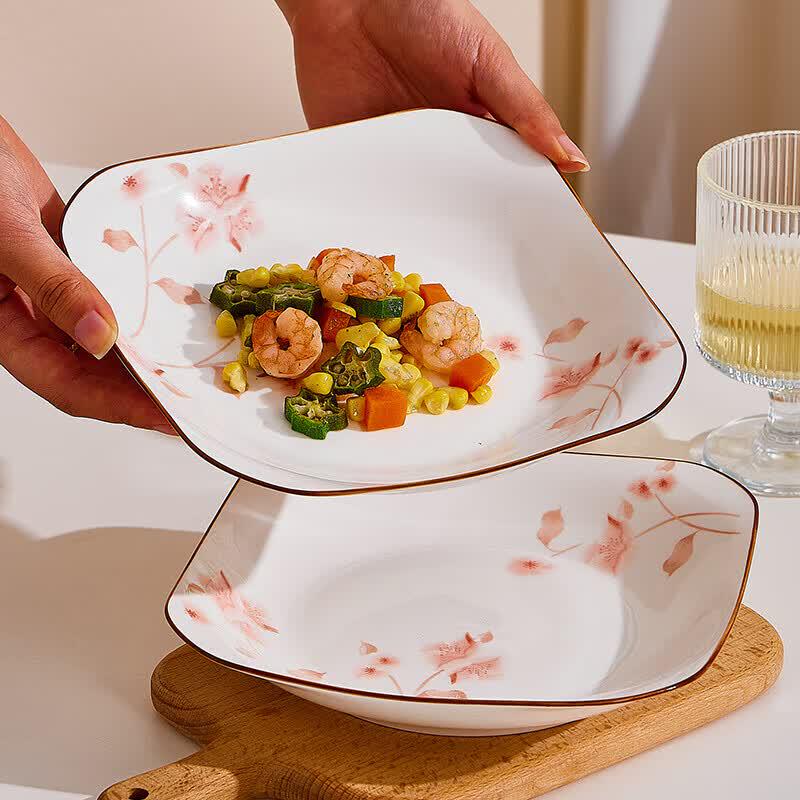 Nordic Ceramic Floral Square Dinner Plates
