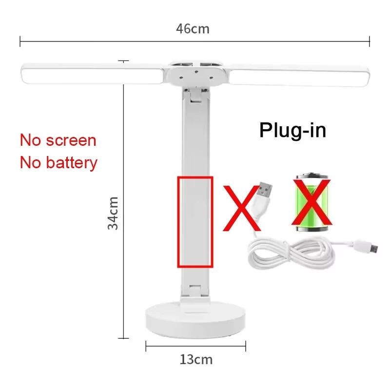 LED Clock Table Lamp With fan USB Chargeable Touch Lights 2Heads 180 Rotate Foldable Eye Protection Desktop Reading Table Lights