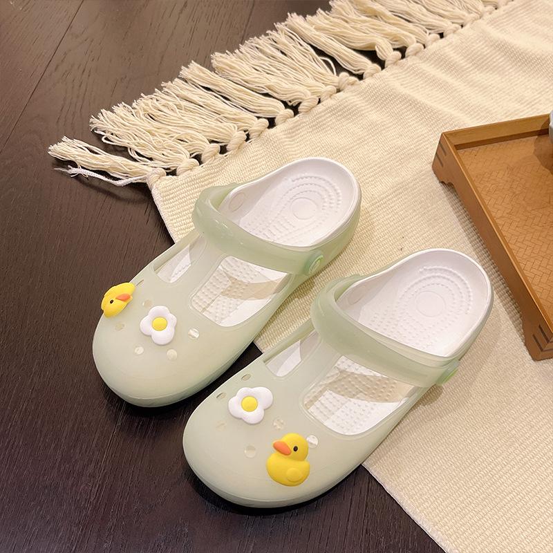 

Туфли с дырками женские полушлепанцы летние прозрачные сандалии-желе с закрытым носком на мягкой подошве Мэри Джейн сандалии 40 зелёный