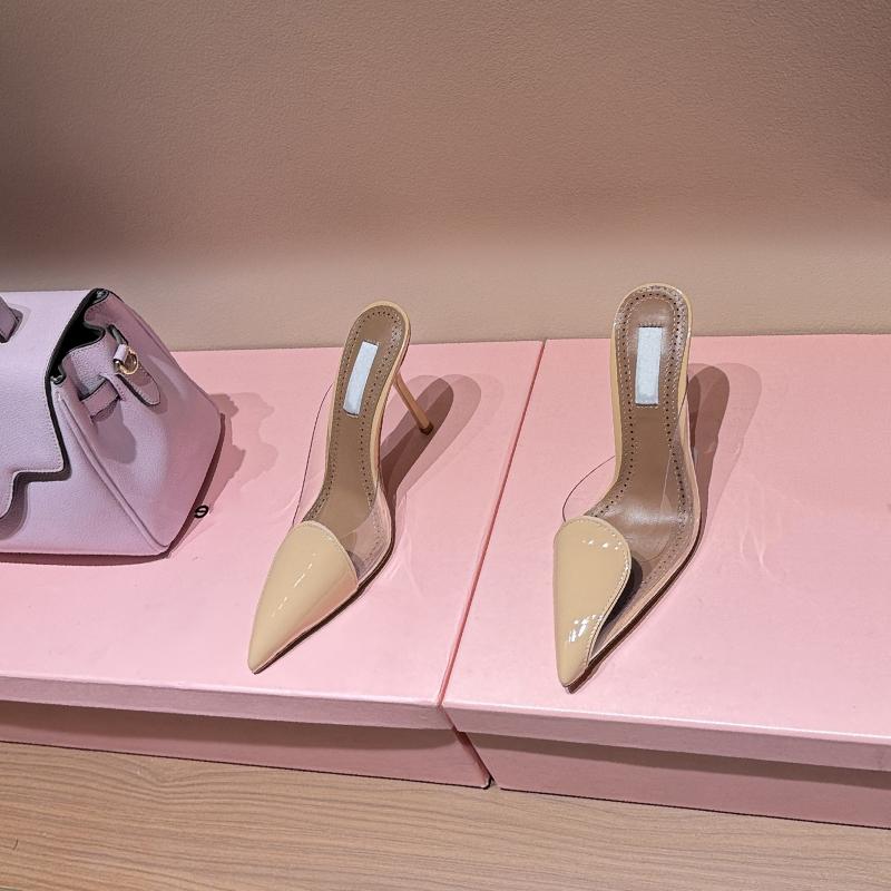 Mode Sommer 2025 Feenstil Sexy Design Einfache Transparente Zehe Halbschuhe Damen Spitzzehe Dünner Absatz Hoher Absatz Zehensandalen