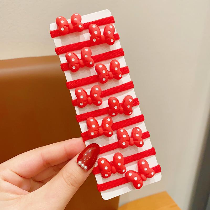 Cute Red New Year Children's Hair Ties - Non-Damaging Festive Elastic Bands for Girls