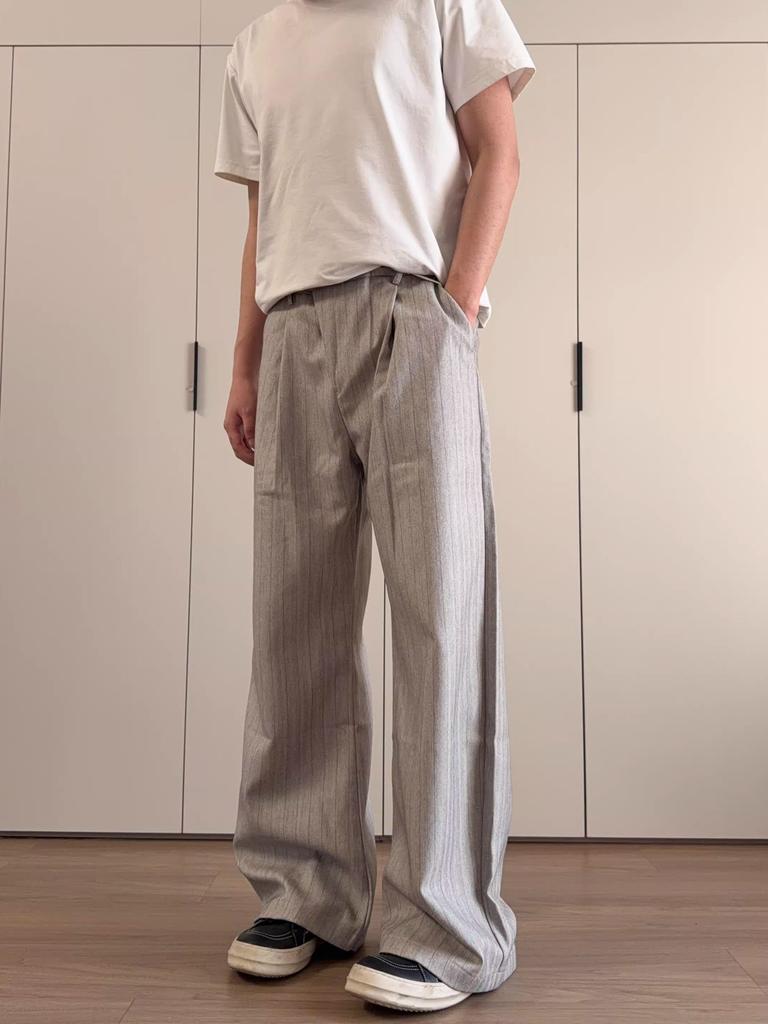 Old Money Wind Striped Suit Pants Men's Autumn Cleanfit Abraded Yamamoto Pants Lazy Wind Drooping Straight Wide-leg Pants