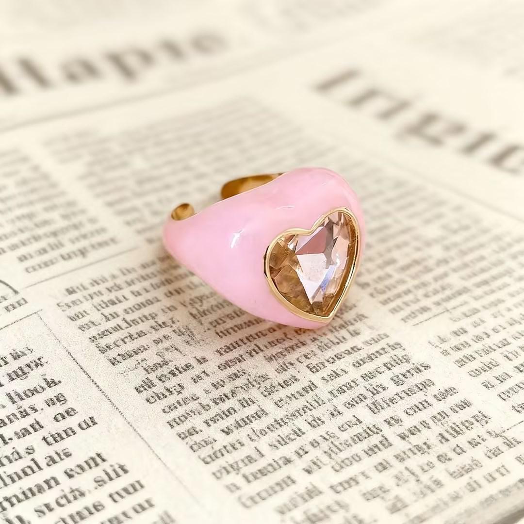Heart-Shaped Zircon Open Ring with French Drip Oil Design - Elegant Women s Fashion Earrings