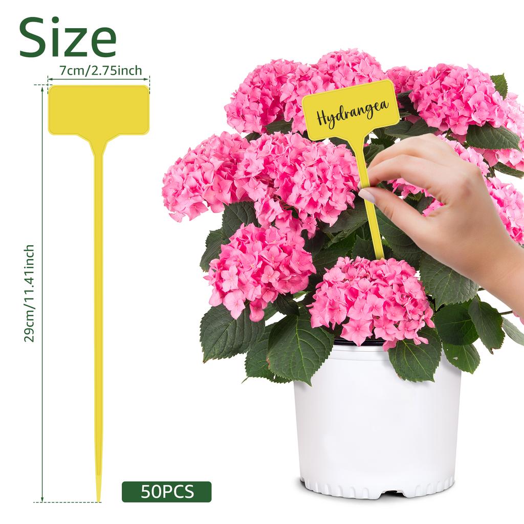 50/100Pcs Plant Labels T-Type Plastic Plant Tags Waterproof Nursery Garden Labels Yellow Plant Label Reusable Plant Name