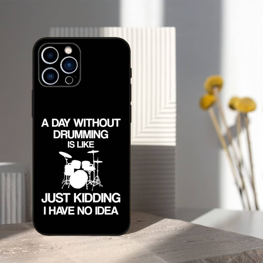 Music Art Drum Drummer Phone Case For iPhone 16,15,14,13,12,11 Plus,Pro Max,XS,X,XR,SE,Mini,8,7,Soft Silicone Black Cover