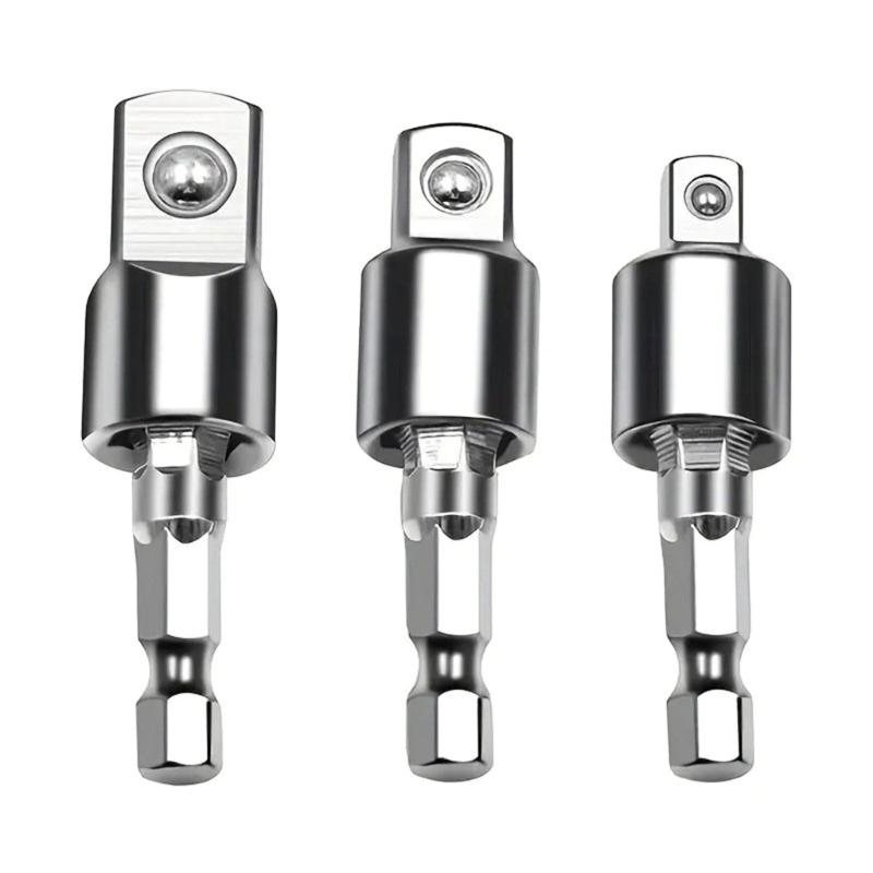 

3Piece High Strength Alloy 360 Degree Rotating Drill Socket Kit Suitable for Furniture Assembly Home & Professional Use серебряный
