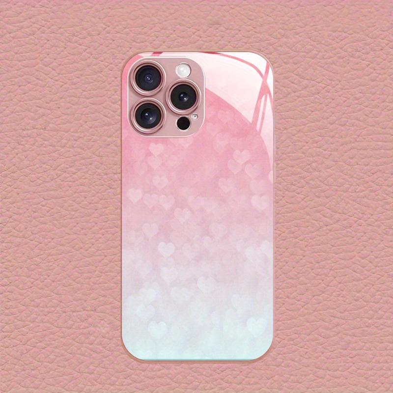 Motif dégradé Ombre de Lumière Cœur d'Amour Peinture Métallique Étui en Verre Pour iPhone 11 12 13 14 15 16 17 Pro Max Plus 16E 17Air Coque