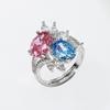 Elegant Crystal Adjustable Ring with Colored Gems: Fashionable High-End Jewelry
