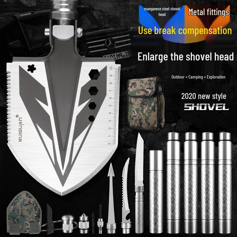 Multi-functional Outdoor Folding Shovel: Manganese Steel, Ideal for Camping, Fishing, Off-road Use, and Vehicle-mounted Tasks