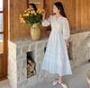 French Court Style Heavy Industry Lace White V-neck Dress Women's Summer New Waist Pendulum Fairy Dress