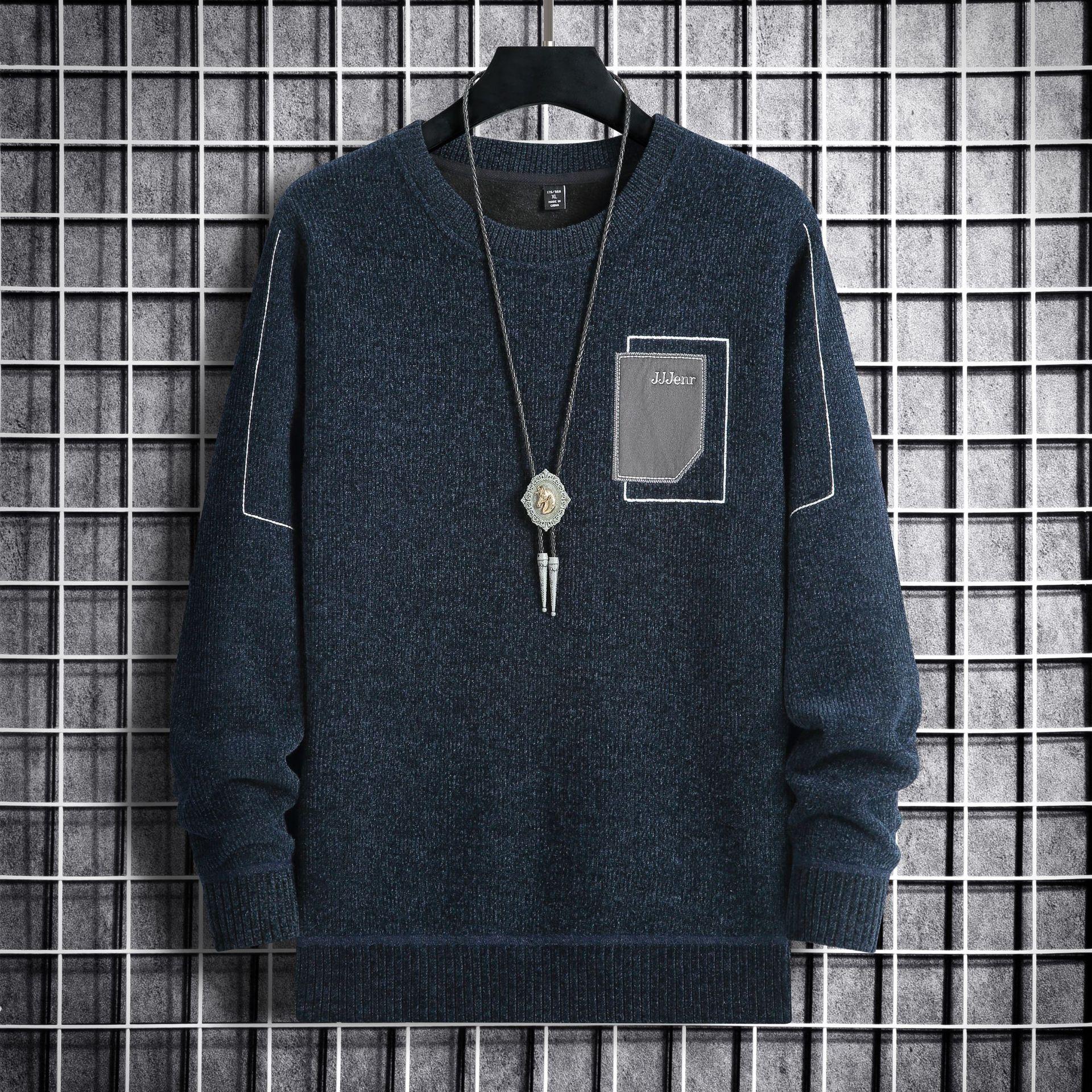 

Мужской свитер из синели больших размеров - толстый, теплый, зимняя куртка с круглым вырезом 4XL (180-200 jin)