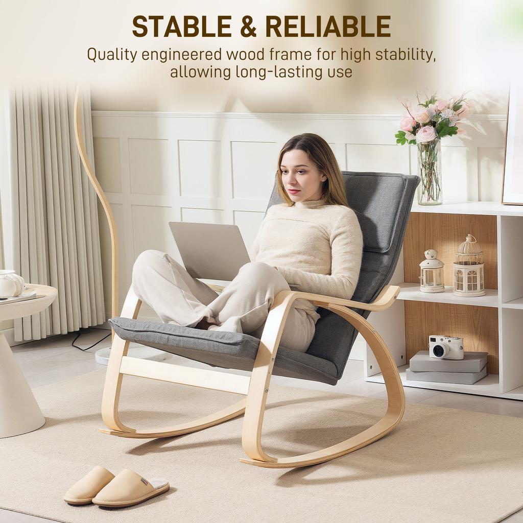 Comfortable Relax Rocking Chair, Upholstered Lounge Chair Recliner with High Back and Headrest for Living Room, Bedroom, Grey