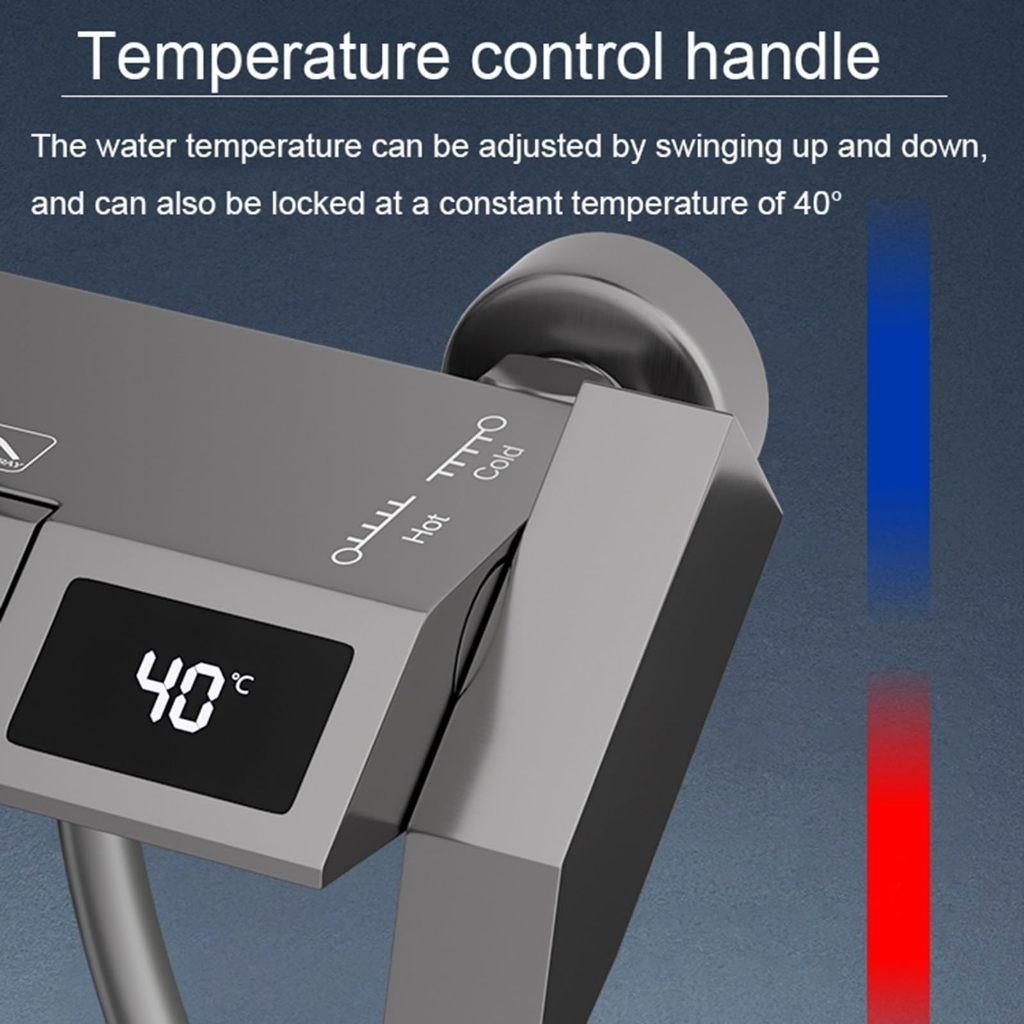 Digital Display Rainfall Shower Brass Shower Set Shower Bathroom Shower Mixer Shower Head Rainshower Head Button Switch Design Hot and Cold